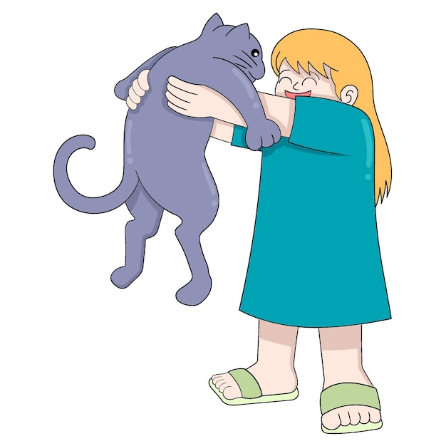 美しい女の子がかわいいペットの猫と遊んでいます