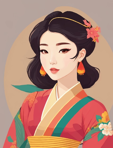 Vector beautiful girl in kimono