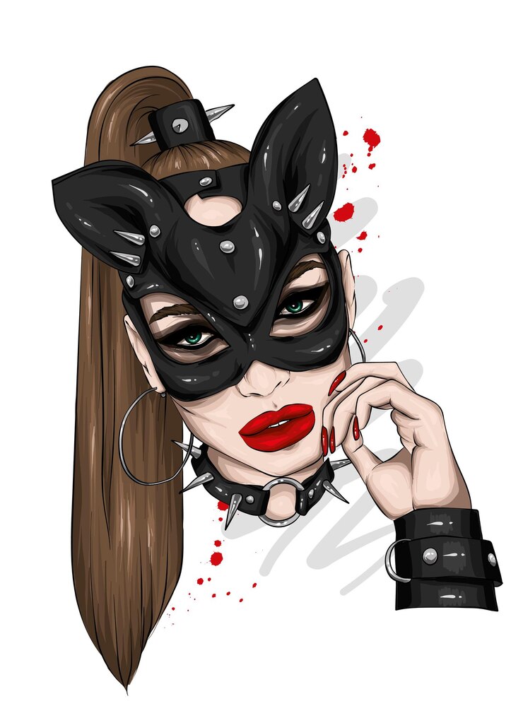 Vector beautiful girl in a leather mask