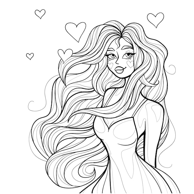 Beautiful girl line art