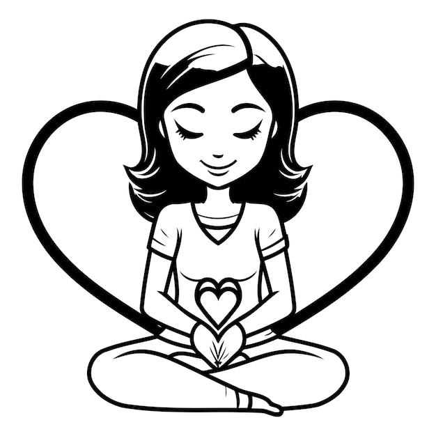 Beautiful girl in lotus position with heart Vector illustration