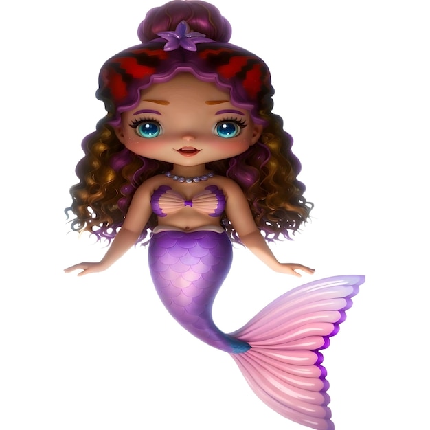 Vector beautiful girl mermaid with purple fishtail