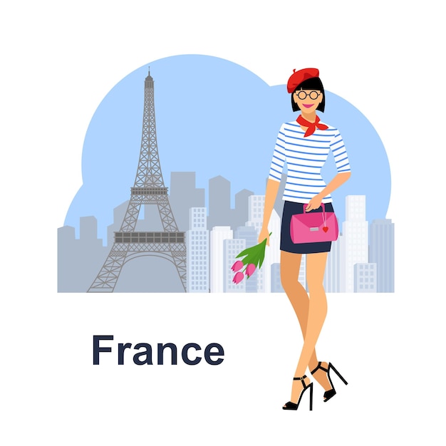 Vector beautiful girl in paris. vector illustration