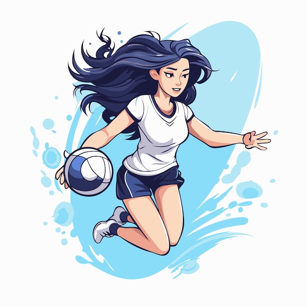 Vettore bella ragazza che gioca a pallavolo illustrazione vettoriale su sfondo bianco