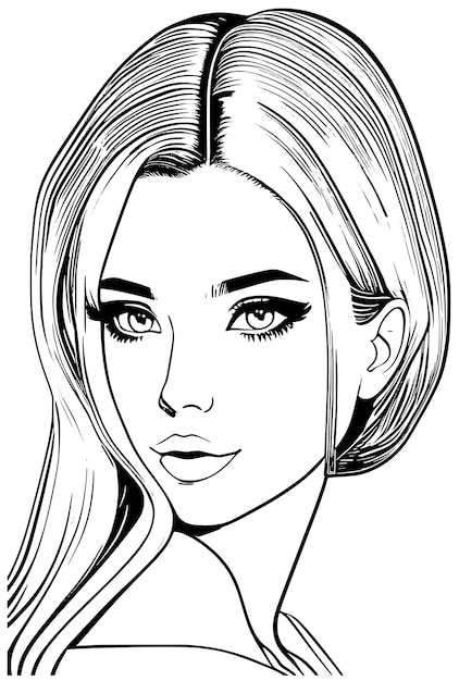 Premium Vector | Beautiful girl portrait realistic style digital sketch ...