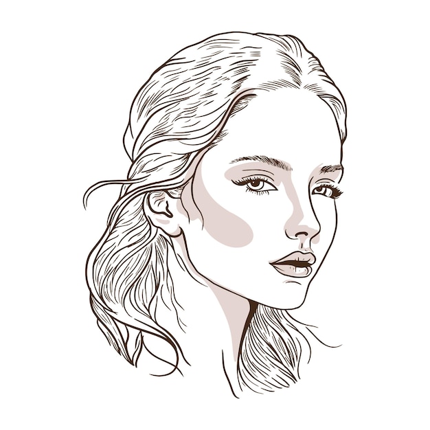 Vector beautiful girl portrait vector illustration in sketch style on a white background