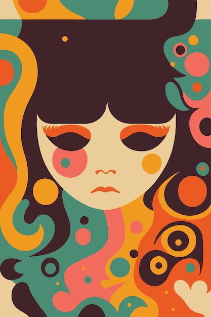 Beautiful girl psychedelic or hippie style backgrounds abstract vector poster