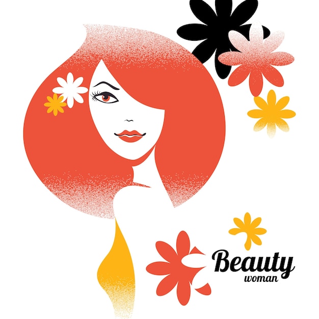 Beautiful girl silhouette in retro style with flowers