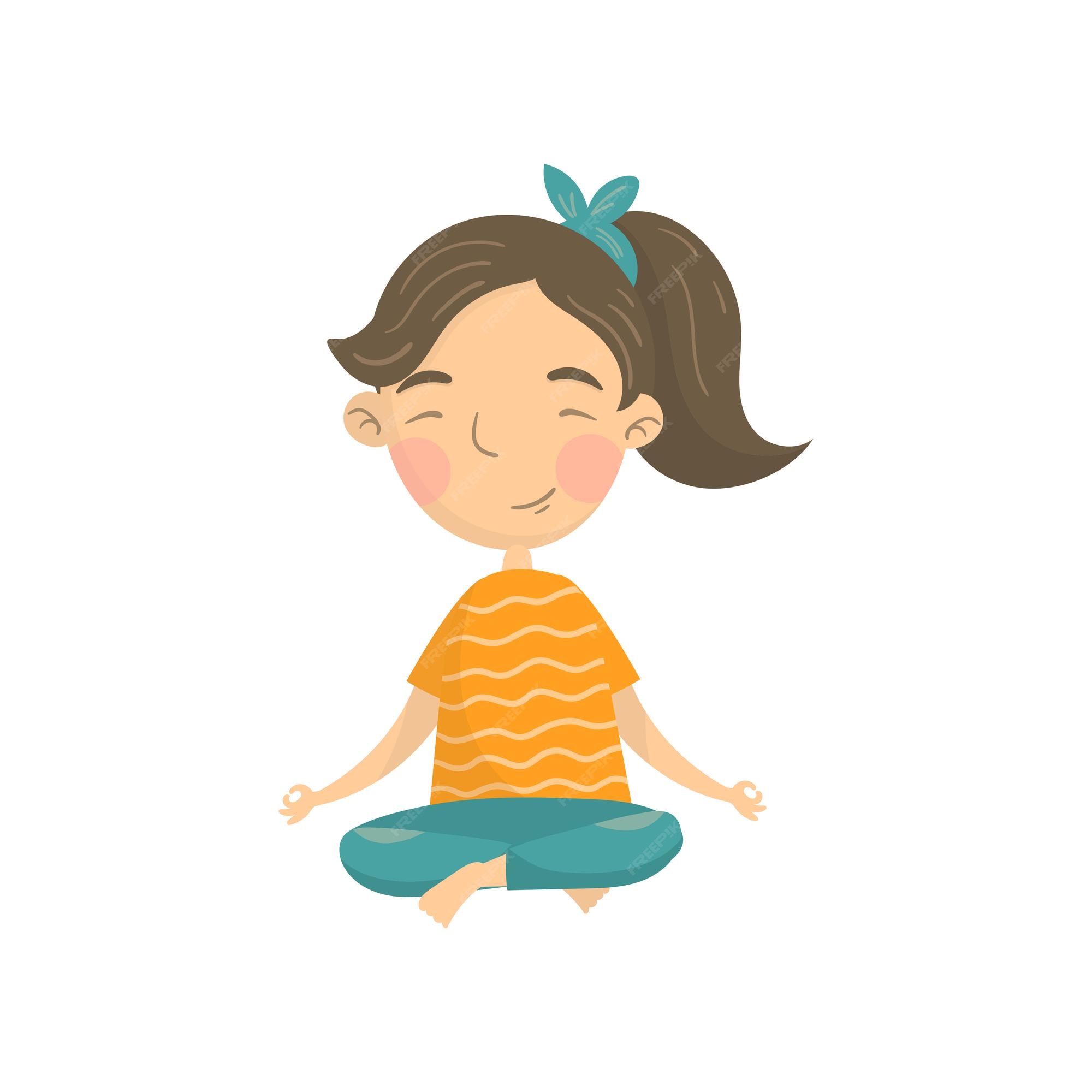 Premium Vector | Beautiful girl sitting in lotus position and ...