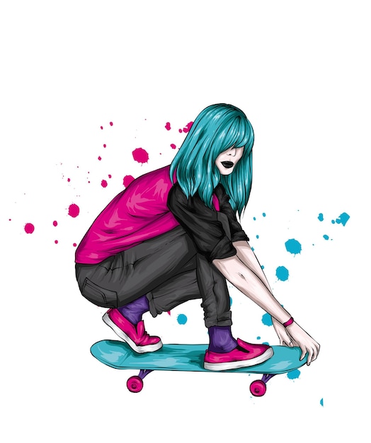 아름다운 소녀와 스케이트 보드
