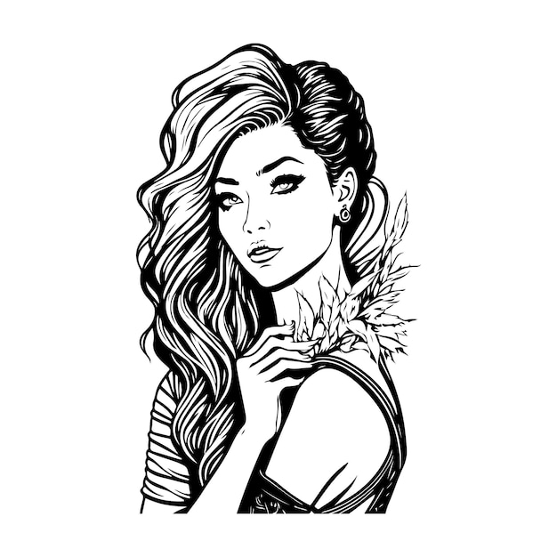 Beautiful girl sketch drawing vector illustration