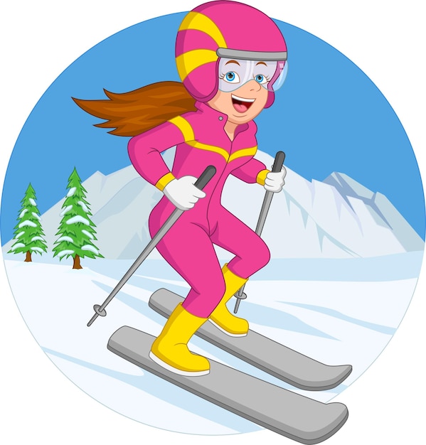 Vector beautiful girl skiing