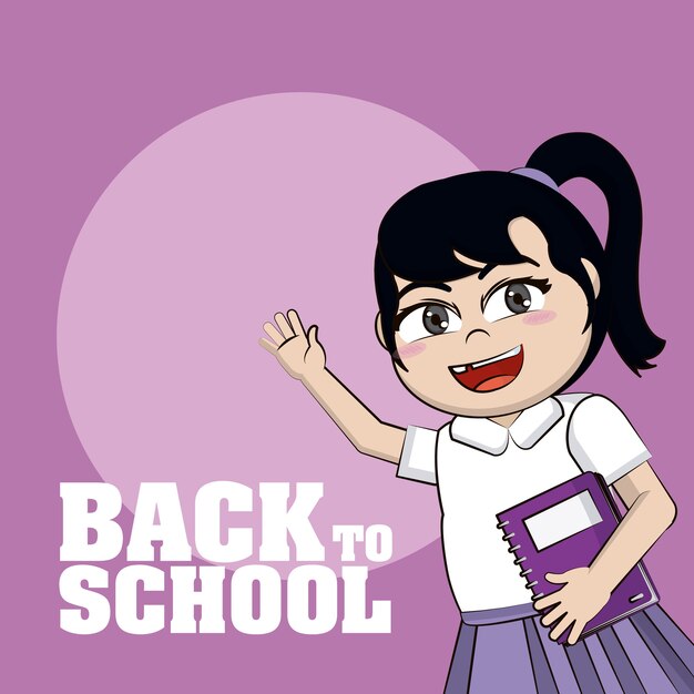 Beautiful girl student back to school cartoon 