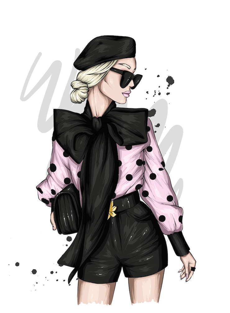 Vector beautiful girl in a stylish blouse and beret