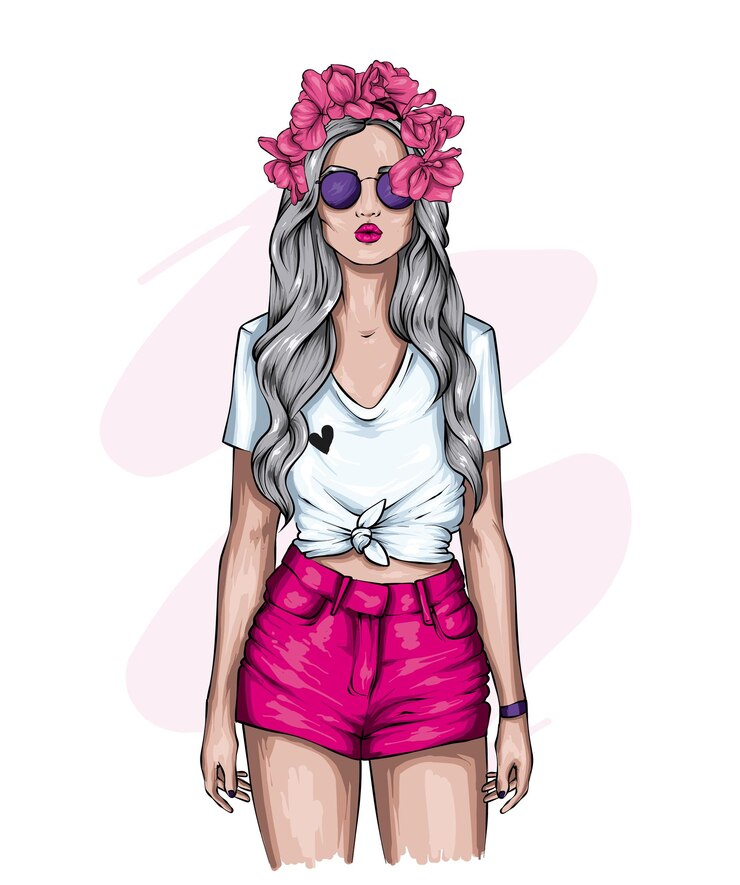 वेक्टर beautiful girl in stylish clothes and floral wreath