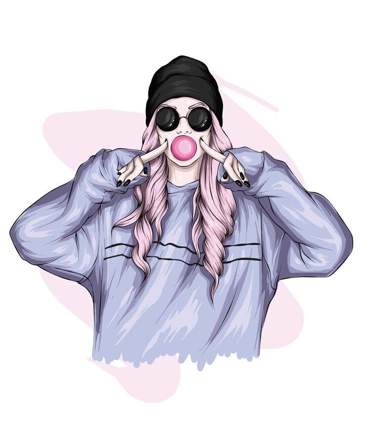 Vector beautiful girl in stylish clothes