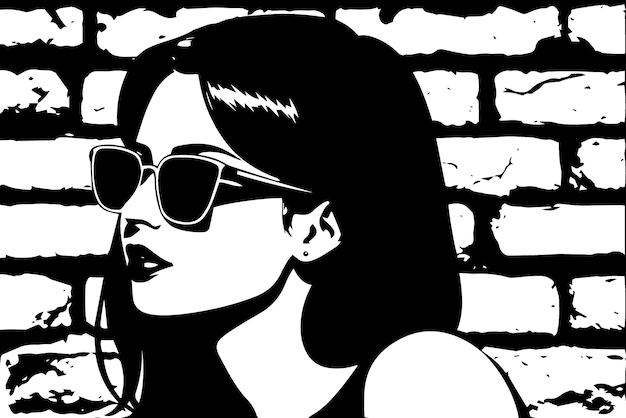 Vector beautiful girl in sunglasses on a brick wall background