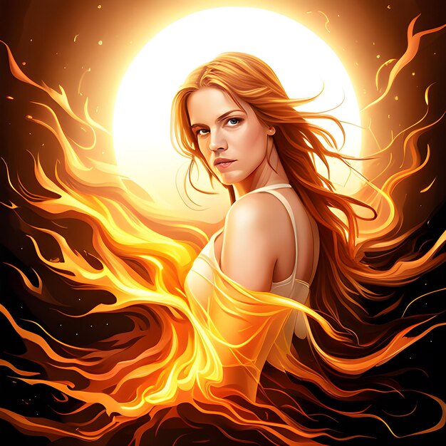 beautiful girl surrounded by fire