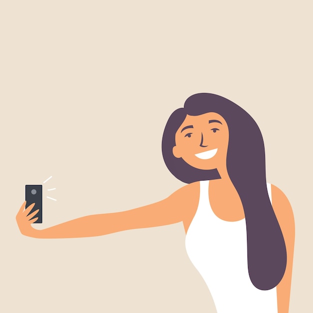 Vector beautiful girl takes a selfie