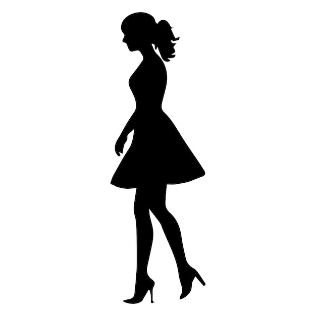 A beautiful Girl Walking Vector silhouette black color