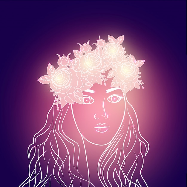 Vector beautiful girl wearing floral crown