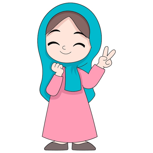 Vector beautiful girl wearing a hijab with a friendly face welcoming the religious celebration