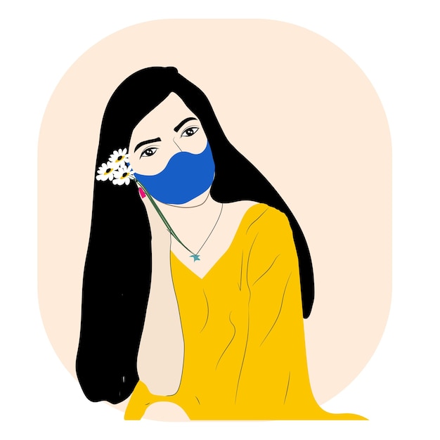 Beautiful Girl Wearing Mask Vector Illustration