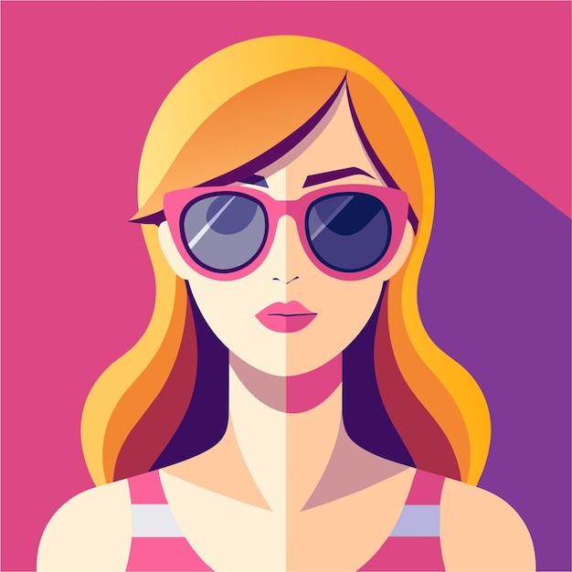 Vector beautiful girl wearing sunglasses hand drawn mascot cartoon character sticker icon concept isolated