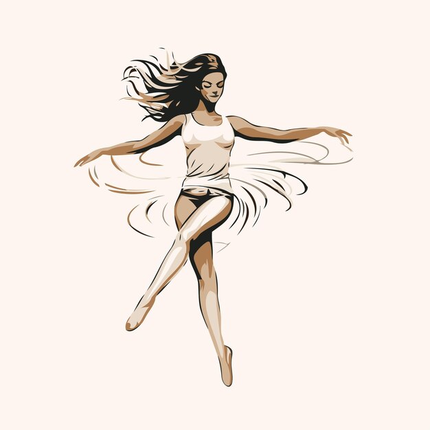 Vettore bella ragazza in abito bianco che balla balletto illustrazione disegnata a mano vettoriale