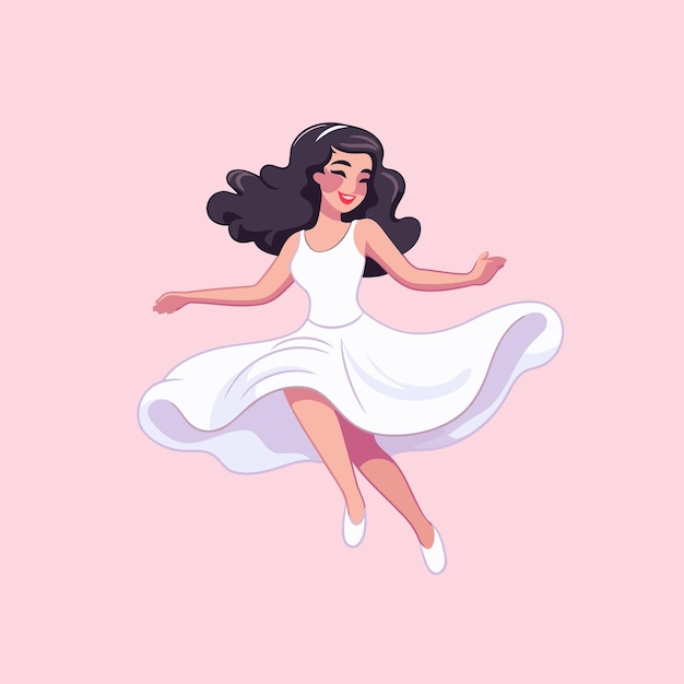 Beautiful girl in a white dress on a pink background Vector illustration