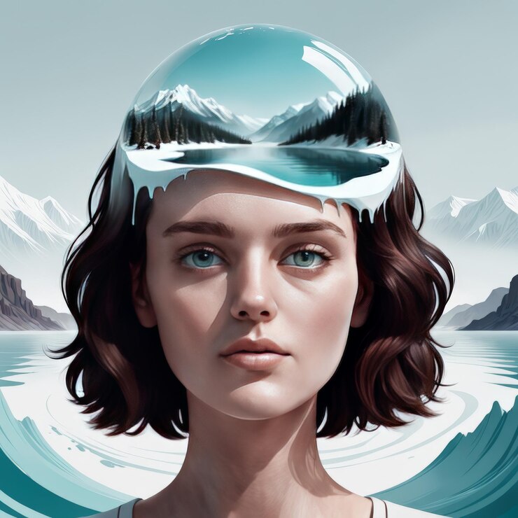 Vector beautiful girl with blue hair a woman woman white hair in hat jacket and scarfbeautiful s