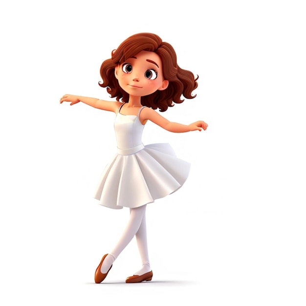 Вектор Красивая девушка с коричневыми волосами и белым платьем танцует балет вектор