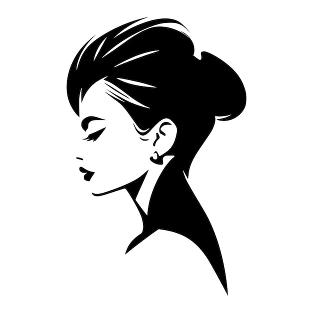 미용실 상징 또는 로고를 위한 곱슬 머리 스타일의 아름다운 소녀