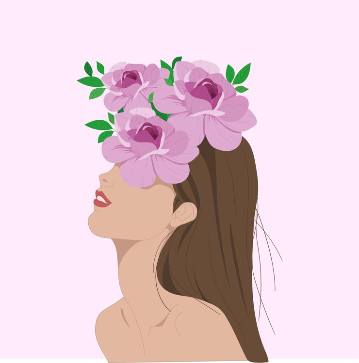Vector 머리에 꽃과 함께 아름 다운 소녀