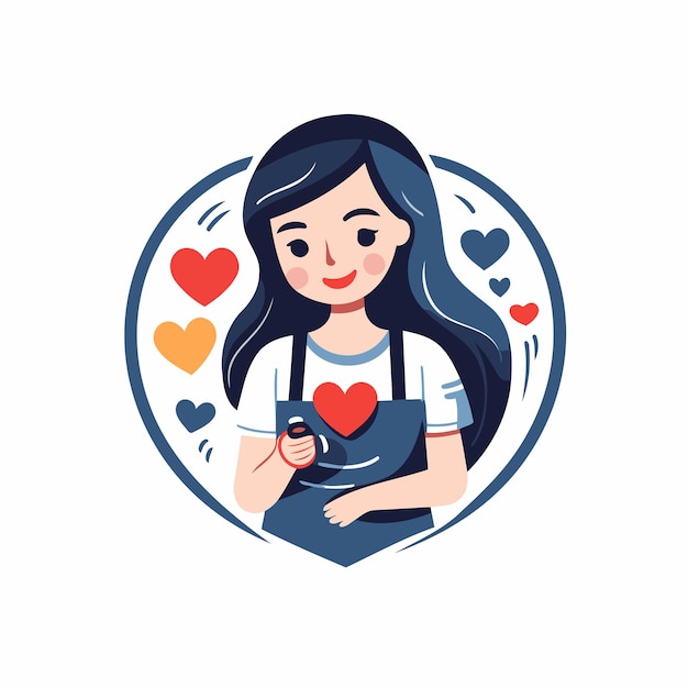 Vector beautiful girl with a heart in her hands vector illustration