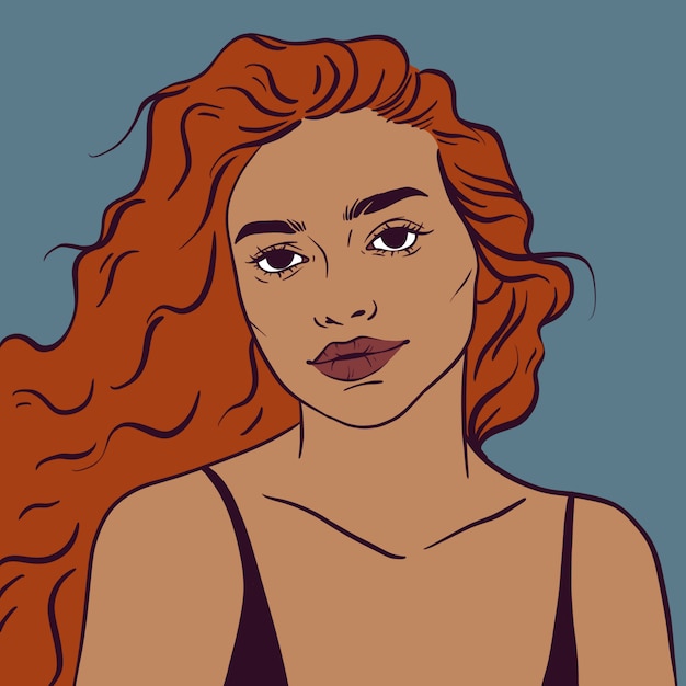 Vector beautiful girl with long red hair. vector illustration