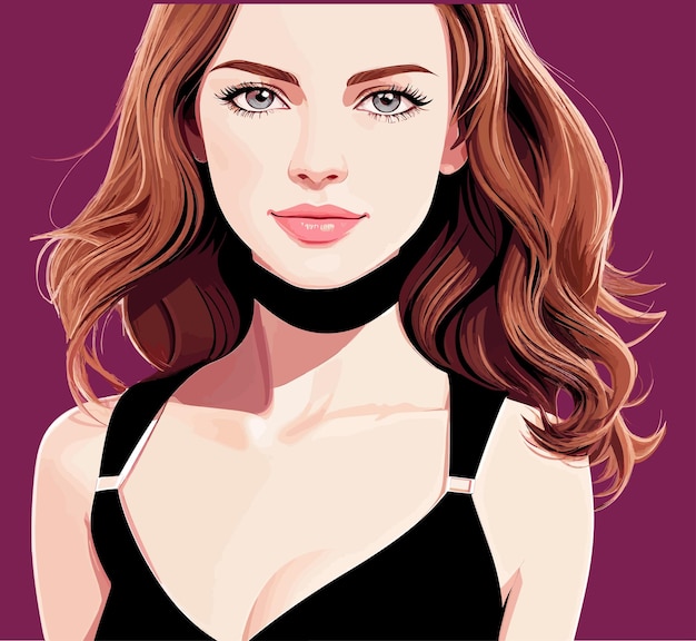 Vector beautiful girl with long red hair