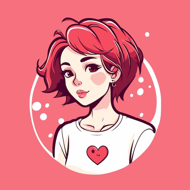 Beautiful girl with red hair on pink background Vector illustration