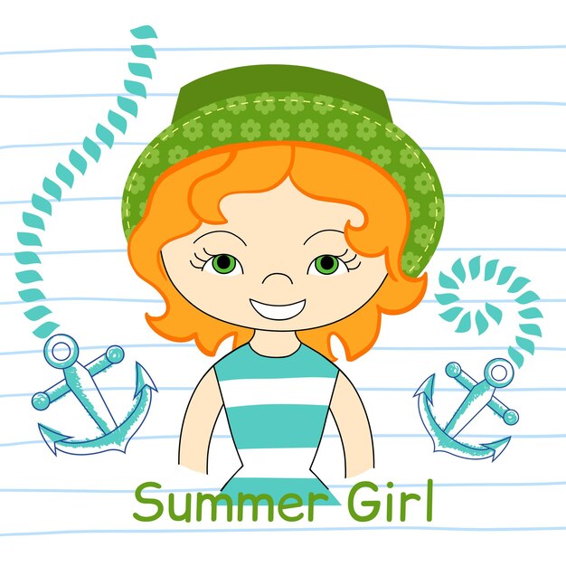 Vector beautiful girl with sea, t-shirt design vector illustration