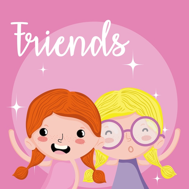 Vector beautiful girls friends cartoons