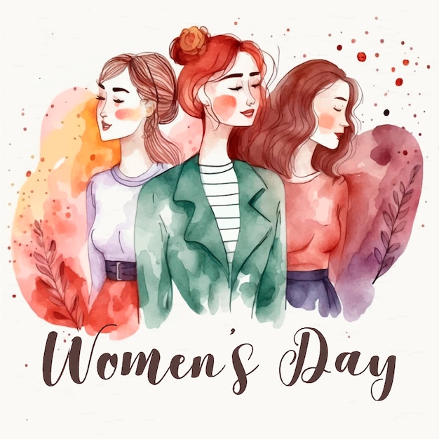 Vector beautiful girls in vector watercolor style for women's day on march 8