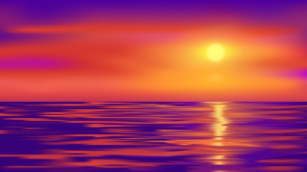 Vector beautiful glowing sunset in the sea nature background