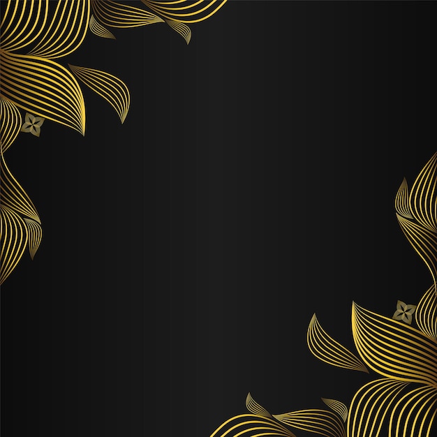 검은색 배경 디자인의 아름다운 금색 꽃 프레임
