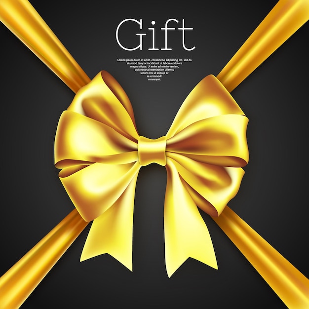 Beautiful gold ribbon bow on black background