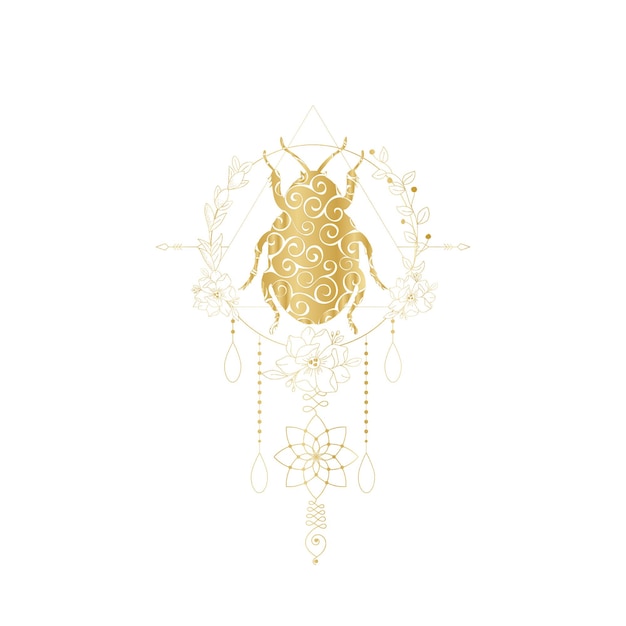 Beautiful golden beetle in golden circle design illustration