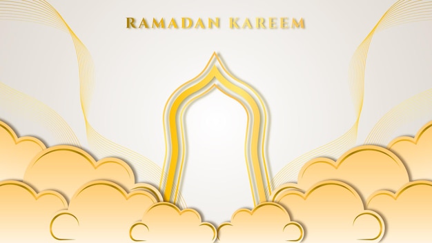 BEAUTIFUL GOLDEN CLOUD PAPER CUT RAMADAN KAREEM LANDSCAPE BACKGROUND