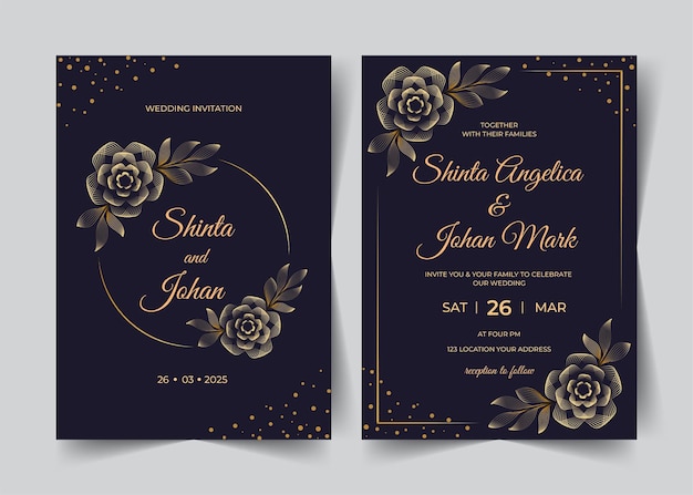 Vector beautiful golden floral wedding invitation template