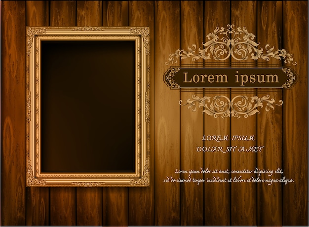 Vector beautiful golden frame placed on a wooden background
