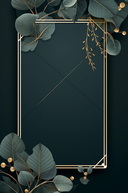 beautiful golden frame with eucalyptus branches and leaves