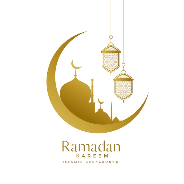 Vector beautiful golden moon and mosque ramadan kareem design